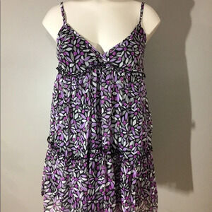 NWOT Tramp Y2K Floral Petals Babydoll Tiered Mini Sun Dress Spaghetti Strap S